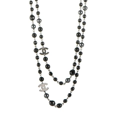 chanel ruthenium beaded cc long necklace black|chanel choker necklace.